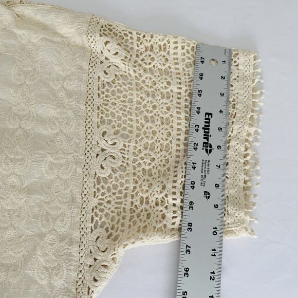 NWT Democracy Blouse Beige S Embroidered Open Crochet Lace Peasant Boho Cottage - Picture 9 of 10